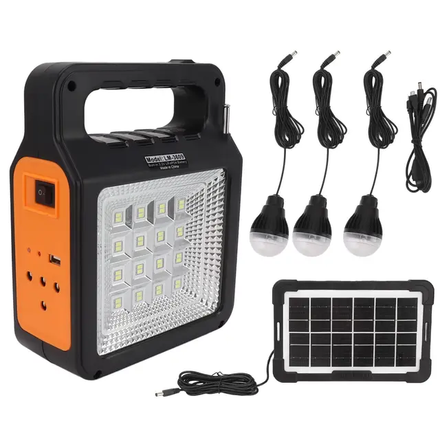 Ausla Estación de Energía Portátil con Panel Solar, Generador Solar de 6000mAh con 3 Bombillas de Luz Frontal para Emergencias, Camping, Pesca, senderismo.