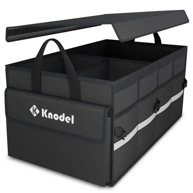 K KNODEL Organizador de Maletero de Coche, Funda Plegable, Organizador de Almacenamiento Plegable Resistente para Maletero de Coche, Organizador de Maletero con Tapa (Mediano, Negro)