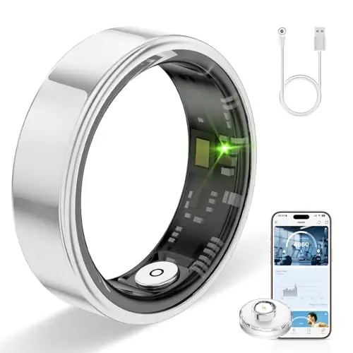Anillo de Salud Inteligente para Mujeres y Hombres, Monitor de Actividad física con frecuencia cardíaca, oxígeno en Sangre, Monitor de sueño, Contador de Pasos, Impermeable (Plateado, 8)
