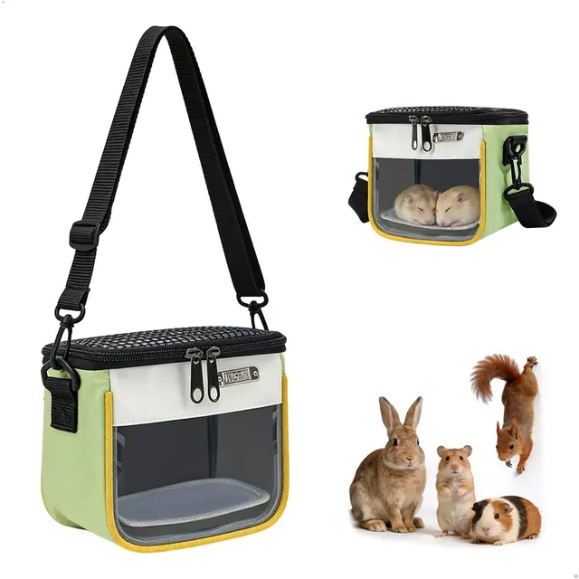 Jaula para Hamster, Transportin Cobaya, Bolso Bandolera Terrario Hamster, Portátil Cosas para Hamster para Chinchillas Erizos y PáJaros Al Aire Libre (Verde)