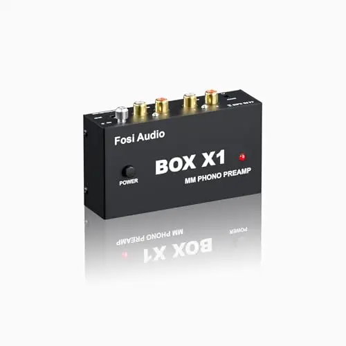 Fosi Audio Box X1 Preamplificador Phono para Tocadiscos MM, Mini Preamp Audio Estéreo Hi-Fi para Fonografías/Lectores de Discos, con Auriculares de 3,5 mm y Salida RCA, con Alimentación DC 12V