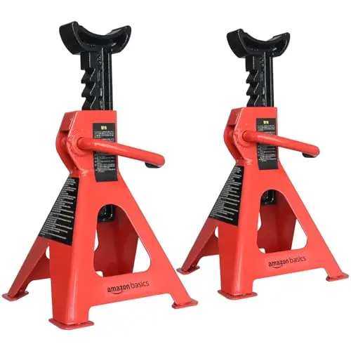 Amazon Basics Gatos estabilizadores, de acero, Capacidad de 3 toneladas (2.7 toneladas métricas) - 1 par, Negro y rojo