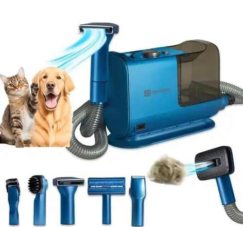 BEHOME Aspirador Pelos Mascotas, aspira el pelo largo y corto, 6 Accesorios, Cortapelos perros y gatos profesional con Aspirador silencioso 6 en 1, depósito de polvo 2,2l