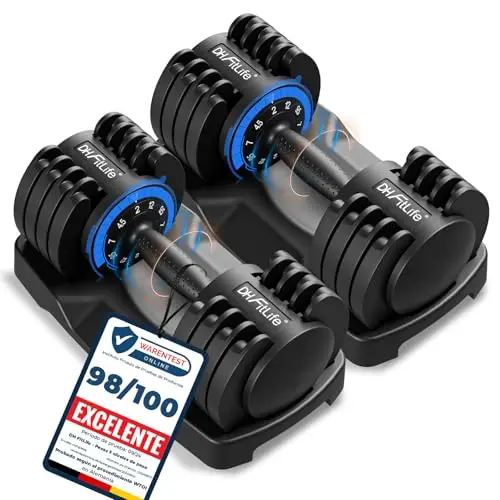 DH FitLife Mancuernas Ajustables 5 en 1, 2–12 kg con 5 Niveles de Peso, Discos Variables, Set de 2 Unidades