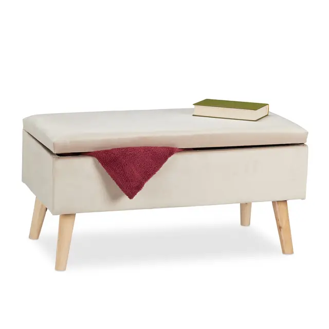 relaxdays baúl terciopelo 40l crema
