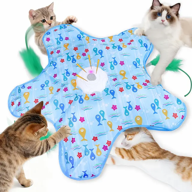 FIVAVA Juguete de Gato Interactivo,Juguete para Gato Recargable y silencioso,Juegos para Gato de Caza con 3 Plumas reemplazables