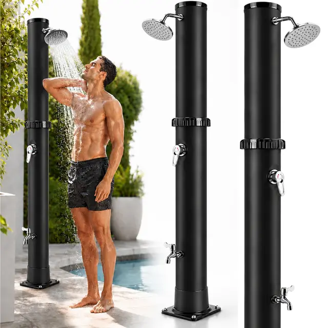 Ducha Solar Exterior 35 litros, Ducha Piscina para Jardín con 360° Cabezal de Ducha y Grifo, Regulación de Temperatura y Presión - Ideal para Jardín, Camping y Piscina