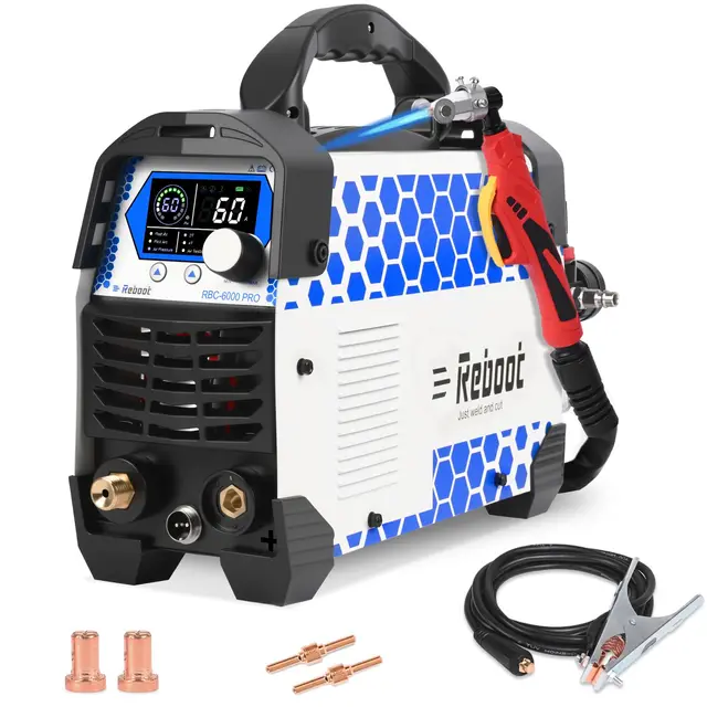 Reboot Cortador de Plasma 60A 230V IGBT | Rodillo PT31 para Corte Fácil, Función 2T/4T, Corte Máximo 18mm para Acero Inoxidable Aluminio Cobre,RBC6000 PRO