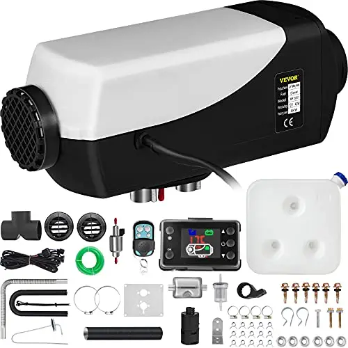 FlowerW Calentador de Aire Diesel 12V 8KW Calentador de Combustible Calefacción Estacionaria Diesel Calentador Coche Diesel con Interruptor LCD, Blanco y Negro