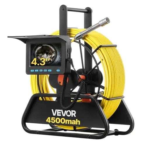 VEVOR Cámara de Inspección de Tuberías Cable de 20 m, Cámara Endoscópica con Pantalla a Color, Resistente al Agua IP68, con 6 LED, Tarjeta de 16 GB, Batería de 4500 mAh, para Alcantarillado Fontanería