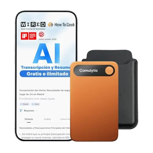 Comulytic Note Pro Grabadora de Voz AI Digital con Transcripción y Resúmenes Ilimitados, Voice Recorder con Control Mediante App y Funda, 113 Idiomas para Reuniones, Clases y Conferencias, Naranja