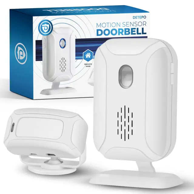 Timbre inalámbrico con sensor de movimiento, timbre de entrada de tienda con sensor, alerta de acceso Plug & Play para tiendas, oficinas, restaurantes, melodías de volumen ajustable, funciona