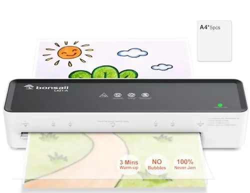 Bonsaii Plastificadora A4, Función ABS, Apto para Documentos A4, Oficina y Hogar, 80-100 Micrones, Incluye 10 Hojas de Laminado a4, L421-A