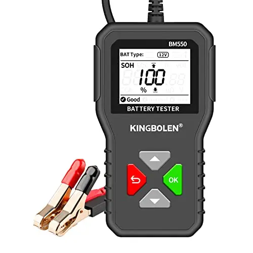 KINGBOLEN BM550 6 V 12 V 24 V Comprobador de batería de coche, 100-2000 CCA Comprobador de voltaje 2Ah-220Ah Interior, Analizador de Batería de Coche Preciso Digital para Coches Camiones SUV ATV