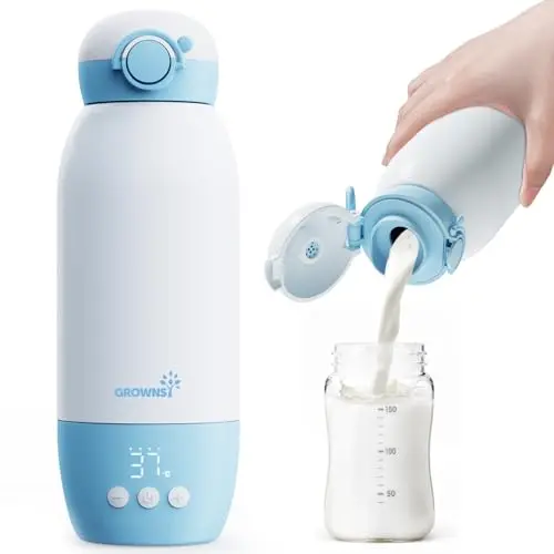 GROWNSY Calienta Biberones Portátil para Viaje, Calienta Leche Rápidamente para Tomas Nocturnas y Salidas, Batería de 10000mAh, Control Preciso de Temperatura, 600ml