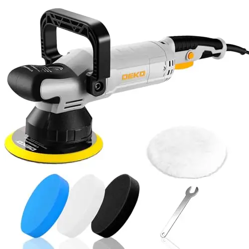Pulidora de Doble Acción, DEKOPRO 900W Kit Pulidora Coche,con 150MM Almohadilla Abrasiva, 6 Velocidades Variables, 600-4000RPM, 15MM Orbital - Para Detallar, Pulir y Encerar el Coche