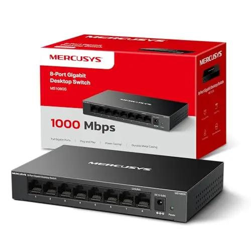 Mercusys MS108GS - Switch Gigabit de 8 Puertos, Caja de Metal Duradero, Conectar y Usar, Ahorro de Energía