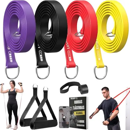 Gomas Elasticas Musculacion Planas - Bandas de Resistencia - Set 4 Elasticos Fitness Musculacion - Bandas Elasticas Fitness - Cintas Elasticas Musculacion - Gomas Gimnasio en Casa - Bandas Elasticas