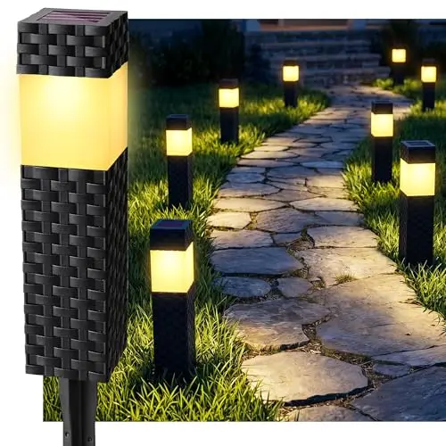 Joomer Luces Solares LED Exterior Jardin, 8 Paquete Lámpara LED Luz Solar Exterior IP65 Impermeable, Lamparas solares Jardín para Iluminación de Caminos, Patio, Terreza, Camping, Blanco Cálido