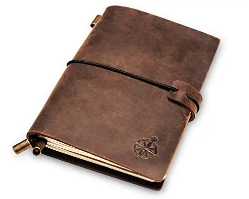Wanderings Cuaderno de Bolsillo en Cuero. Diario de Viajes Recargable, Perfecto para Escribir, Regalos, Viajeros, Profesionales, Diarios. Estilo Clásico Antiguo | Diario de viaje | 12.5 x 9 cm