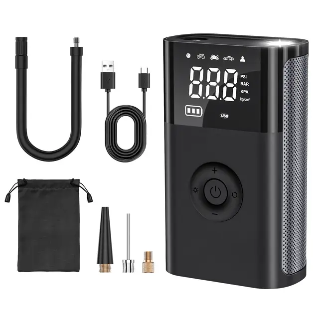 CARSUN Compresor Aire Portatil,150PSI Compresor Aire Coche,Batería Recargable Mini Inflador Ruedas Coche con Manómetro,Inflador Electrico para Coches, Motos, Bicicletas, Anillo de Natación, Etc.