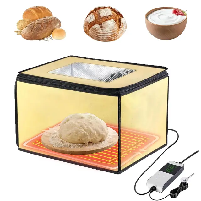 Caja de Fermentación para Masa, Versátil Plegable Fermentadora de Masa con Calefacción, Sensor de Temperatura NTC, Pantalla Digital, Temporizador de 0 a 12 Horas, para Levadura, Pan, Pizza, Yogur