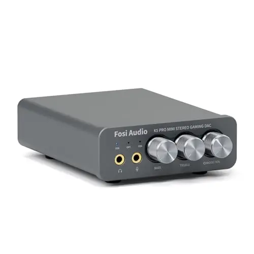 Fosi Audio K5 Pro Amplificador de Auriculares, Gaming DAC Mini Hi-Fi Estéreo Conversor de Audio Digital a Analógico USB Tipo C/Óptico/Coaxial, Compatible con PS5/PC/MAC/Ordenador