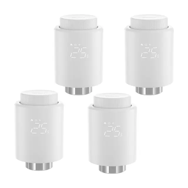 SONOFF Cabezal Termostático Inteligente Zigbee para Válvula Termostática de Radiador 4pcs. Regulador de Temperatura, Pantalla LED, Requiere Zigbee 3.0 Hub. Control por Voz, Alexa y Google