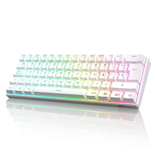 RK ROYAL KLUDGE RK61 Teclado Inalambrico, Español Teclado Mecánico Gaming 60% RGB Bluetooth/USB-C/2.4Ghz Interruptor Rojo Hot Swap Compatible con MacBook/iPad/iOS/Mac OX/Windows PC Tableta, Blanco