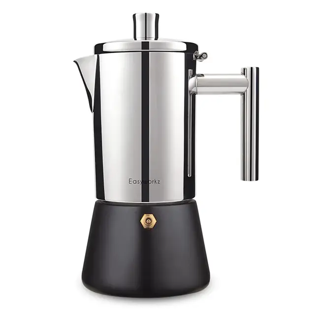 Easyworkz Diego Cafetera Italiana de Acero Inoxidable para Cocina de inducción, 300 ml, 4-6 Tazas, Negro