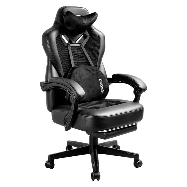Vigosit Silla de Gaming Pro con reposapiés, de PC de Malla con función de Masaje, Silla ergonómica reclinable para Gamer Ordenador, 150 kg, Grande y Alta de Oficina, Color Negro