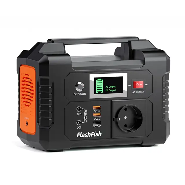 FlashFish estacion de energia portatil 200W, 151Wh Generador Solar, Salida de CA de 230V, Batería de Emergencia, Generador Electrico Portatil para Acampar, Aventuras y Emergencias