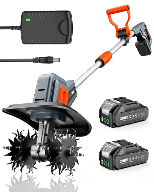 Motocultor Inalámbrico, Motoazada Eléctrica con Batería 4000 mAh, Cultivador Eléctrico 360 RPM con 48 Dientes de Acero, Ancho 25 cm y Profundidad 18 cm, Ideal para Aflojar y Compostar