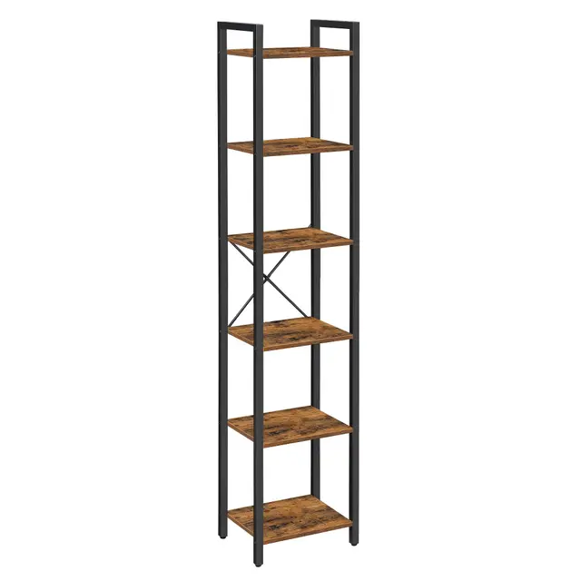 VASAGLE Librería de 6 Niveles, Biblioteca, Estantería para Oficina, Estudio, Sala de Estar, Dormitorio, 30 x 40 x 186 cm, Industrial, Marrón Rústico y Negro Tinta LLS101B01