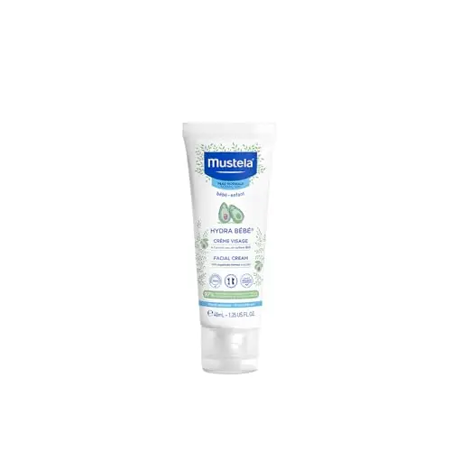 Mustela Hydra Crema Facial Bebé con Perseosa BIO de Aguacate y Vitamina E, Cara Bebé, Niños, Toda la Familia - Hidrata y Mantiene la Piel Suave, 97% Ingredientes de Origen Natural (40ml)