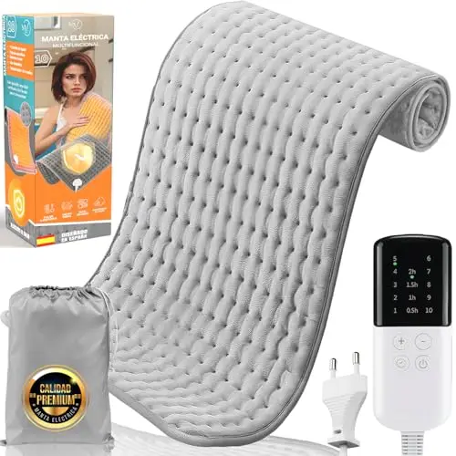SUPER Manta Electrica PREMIUM Con 10 Modos de Temperatura + Bolsa De Transporte REGALO | Almohadilla Electrica Lumbar | Esterilla para Espalda y Cuello | Manta Termica Para Dolor y Colico