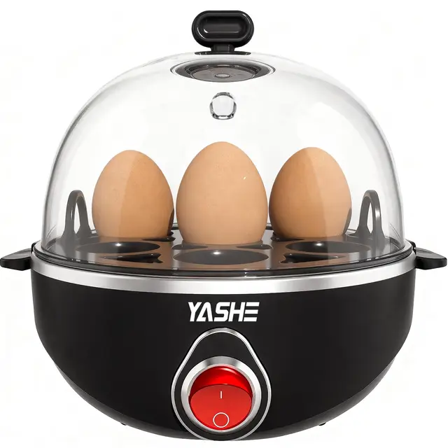 YASHE Cocedor de huevos, 7 huevos duros, a la plancha y pasados por agua, Incluye vaso medidor, bandeja y tapa libres de BPA, Apagado automático, Apagado automático