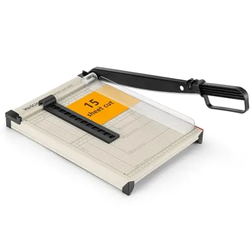 WORKLION - Cortadora de papel guillotina A4 – Recortador de papel resistente con protección de seguridad, capacidad para 15 hojas, cortadora de guillotina de precisión para cortar papel, tarjetas