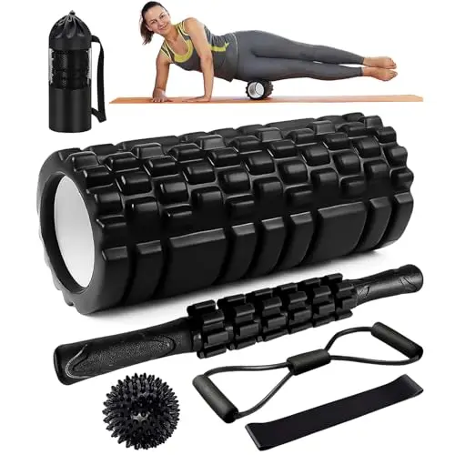 Qveetry F001 Kit Foam Roller 6 en 1 con Accesorios de Masaje
