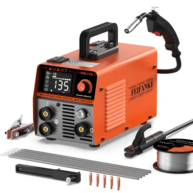 FEIFANKE 135A 230V Soldador Hilo Continuo Sin Gas 3 en 1 Portátil Máquina de Soldar MIG con IGBT Inversor Soldadora MIG, Pantalla LED, Alambre de 1.0mm