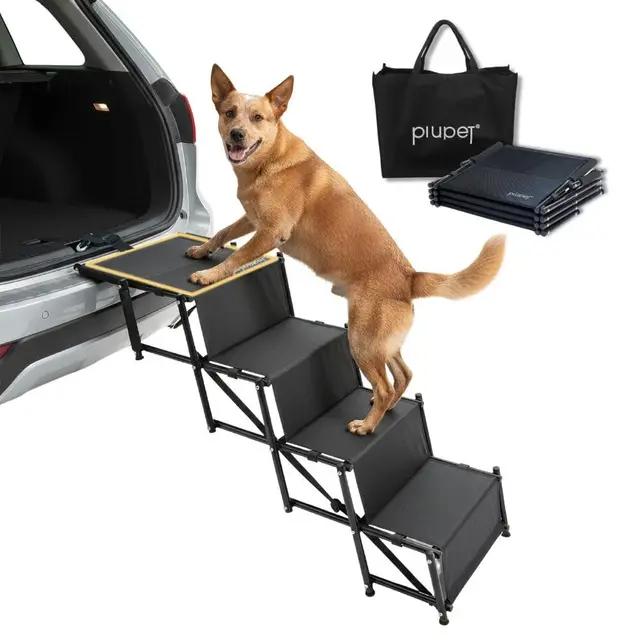 PiuPet® Rampa para Perros I hasta 80kg Cargable I Utilizable para Todos los vehículos I Escalera para Perros Plegables | Escalones para Mascotas | Rampa Coche