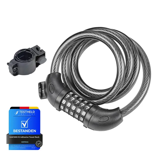 GRIFEMA GAK1203-12 Candado de Bicicleta Antirrobo, Seguridad Candado de Cable con Combinación de 5 Dígitos para Bicicletas, Motos, Scooters, 120cm, Negro