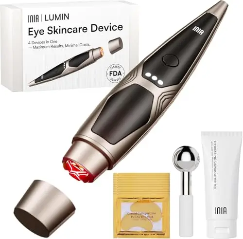 Masajeador ocular INIA con terapia de luz roja, calor, microcorriente y vibración Dispositivo para el cuidado de la piel debajo de los ojos