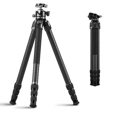 Trípode Profesional SIRUI AM-324S+G1 de Fibra de Carbono, Soporta 20kg, Cabeza G1 Baja, 6 Puertos, Resistente a Corrosión - para DSLR Cámaras, Teleobjetivos y Wildlife, Altura Máx. 152cm, 1.7kg
