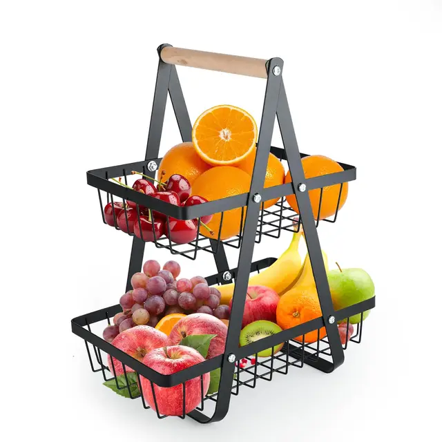 qinou frutero 2 niveles metal negro