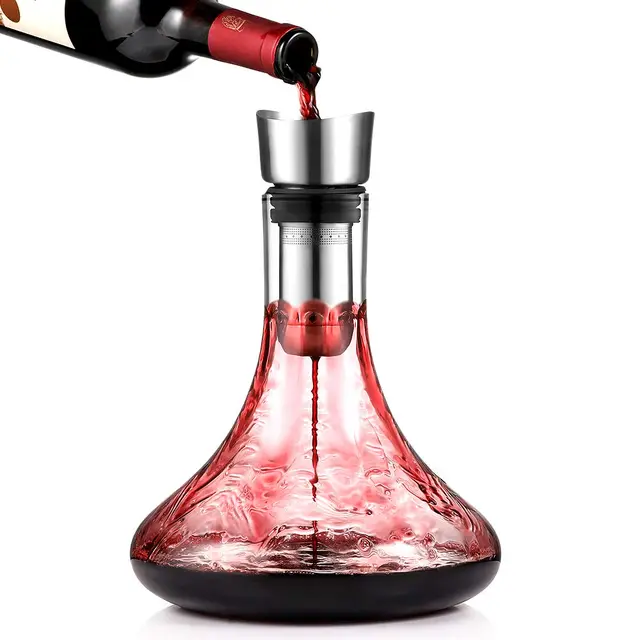 glastal Decantador de Vino con Aireador y Filtro Incorporados, Decantador de Vidrio con Aireador, Jarra de Respiración de Vino, Vertido sin Goteo 1800 ml / 63.3 oz (Capacidad Total)