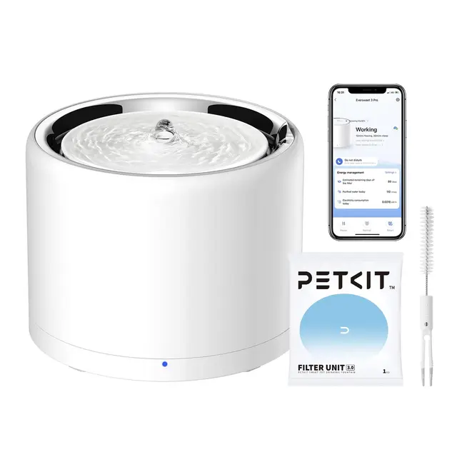 PETKIT EVERSWEET Fuente para Gatos, Acero Inoxidable, Bomba Inalámbrica, Control de App, 1.8L Bebedero Gatos/Perros, Ultrasilencioso, Filtro Triple, 3 Flujos de Agua, no es Fácil de Retener Bacterias