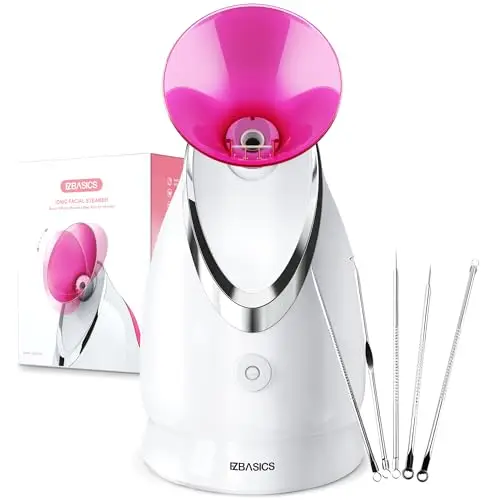 Vaporizador Facial Spray SPA Facial de Nano Iónico Hogareño, Destapar Poros, Humidificador Atomizador de Niebla Caliente, Hidratación de Rostro,1 Pack + 5 Stainless Steel Skin Kit Rosa