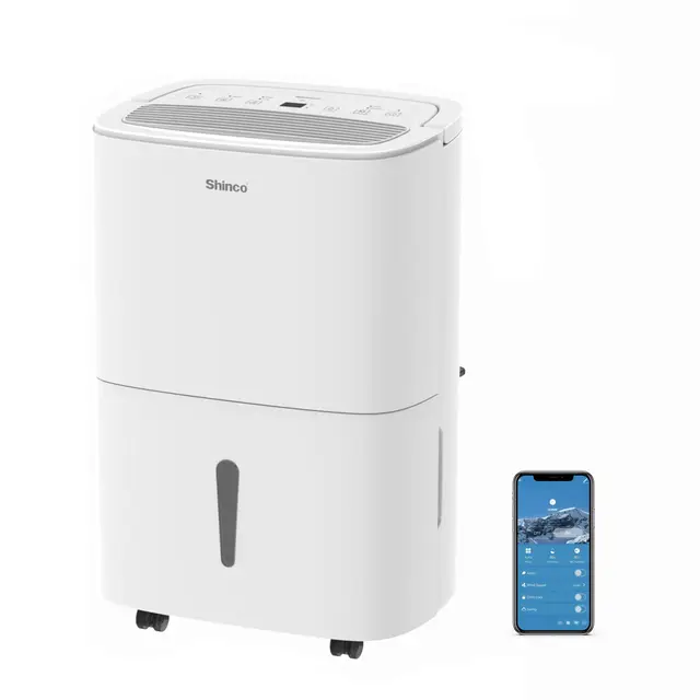 SHINCO WIFI Deshumidificador Portátil 30L/Día, Purificador de Aire, Filtro de Carbón Activado, Temporizador de 24 Horas, Drenaje Continuo, Función de Secado, Blanco