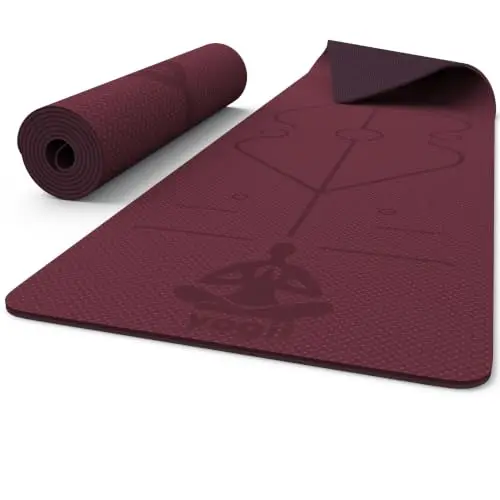 Yogii Esterilla de Yoga 6 mm Antideslizante - Esterilla Fitness de TPE para Yoga, Pilates y Entrenamiento en Casa - Esterilla Deportiva con Líneas de Alineación - Mujer y Hombre